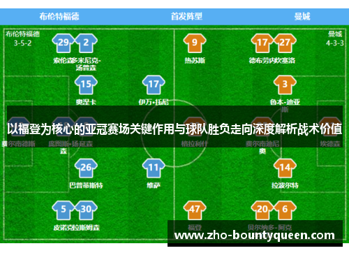 以福登为核心的亚冠赛场关键作用与球队胜负走向深度解析战术价值