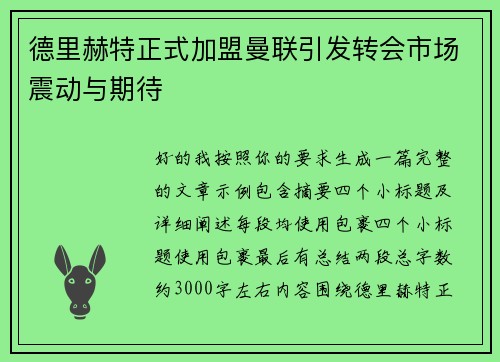 德里赫特正式加盟曼联引发转会市场震动与期待 德里赫特正式加盟曼联引发转会市场震动与期待